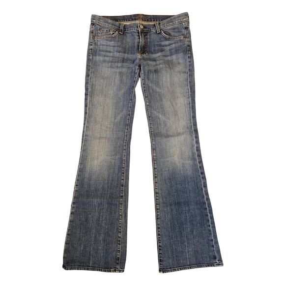 7 For All Mankind Size 31 Flare Jeans Medium Wash Y2K Stretch Denim - Picture 1 of 3
